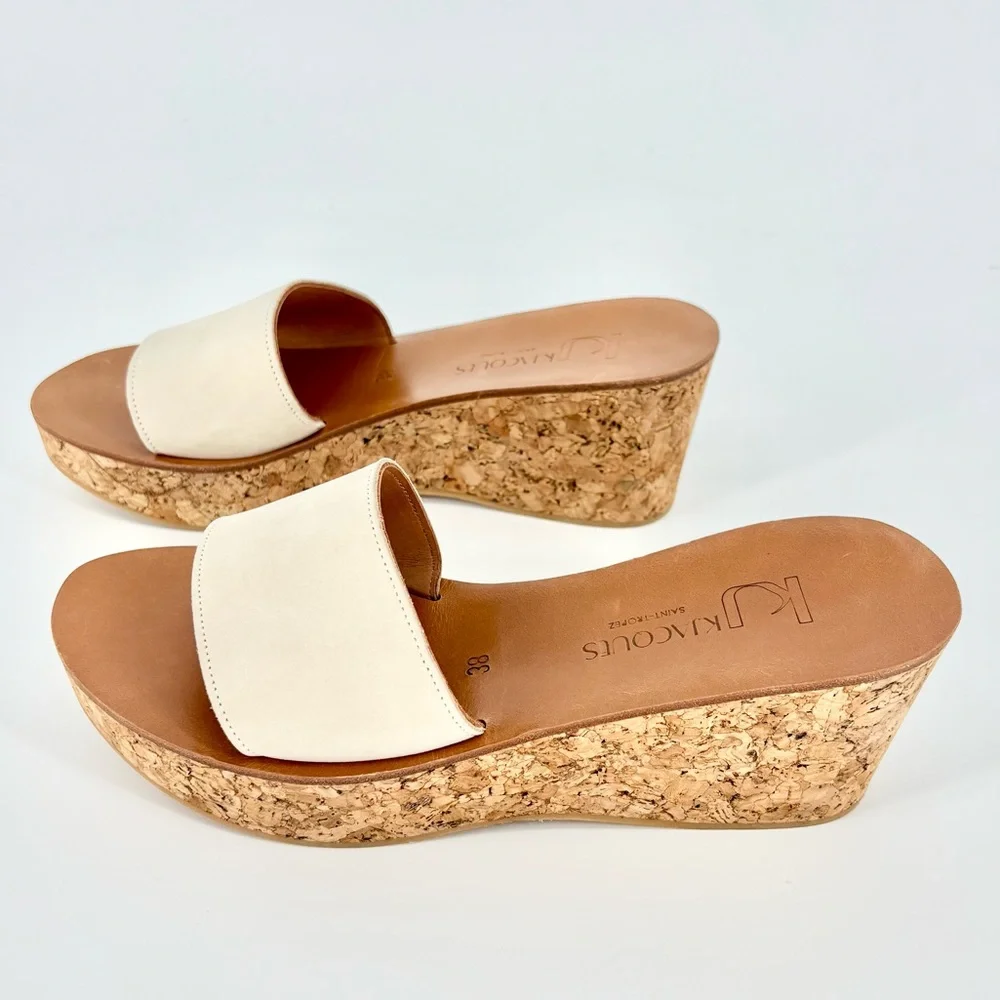K Jacques St Tropez Kirielle Leather And Cork Wedge Slides